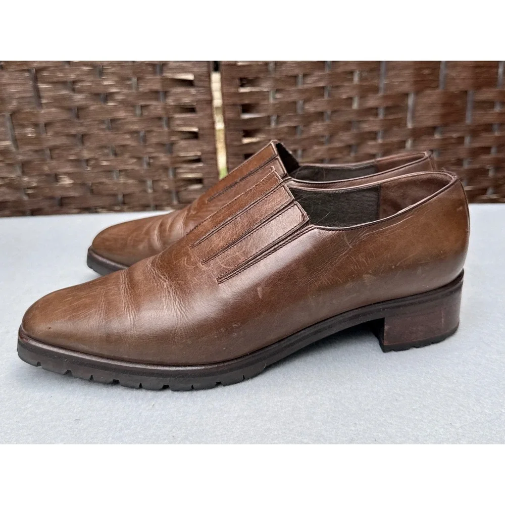 Armando Pollini Loafers Women 37.5 Brown Leather Vibram Lug Sole Made In Italy